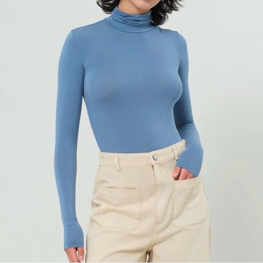 Gray-Blue Turtleneck Long Sleeve Bodysuit (0225)